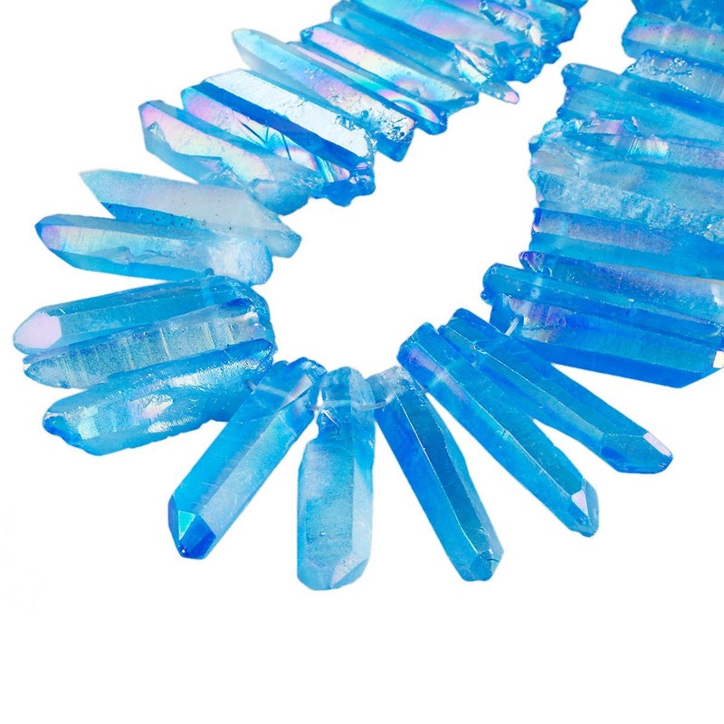 SUNYIK Blue Crystal Points Titanium Coated Quartz Rough Sticks Spikes Point Beads 15 inch Strand Drilled - Image 3